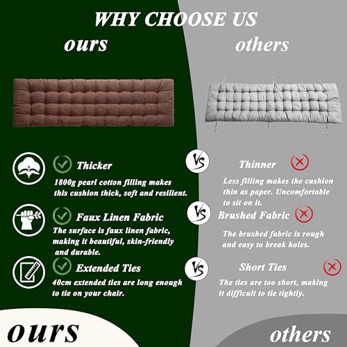 Lounge Chair Cushion Faux Linen Chaise Lounge Cushion with Ties Indoor Long Bench Cushion for Recliner Deck Chair Dormette Swing Bench 63 Inch Coffee - color: Coffee