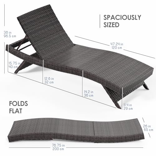 Nestl Chaise Lounge Chair Outdoor Set of 2, Wicker Patio Lounge Chair, Outdoor Lounge Chair with Reclining Backrest - size: Set of 2