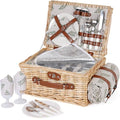 HappyPicnic Picnic Basket Set for 2 - Wicker Picnic Basket with Waterproof Blanket & Insulated Liner, Large Handmade Willow Hamper with Cutlery Kit for Outdoor, Picnic, Camping, Party, Holidays (Leaf) - color: Leaf