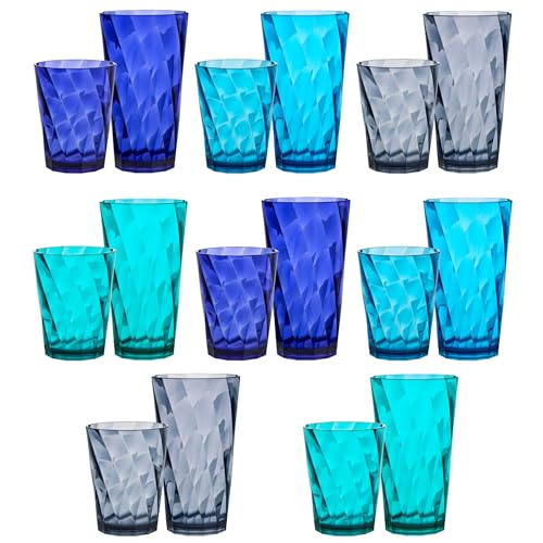 US Acrylic Optix Plastic Reusable Drinking Glasses (Set of 16) 14oz Rocks & 20oz Water Cups in Coastal Colors | BPA-Free Tumblers, Made in USA | Top-Rack Dishwasher Safe - style: 14-ounce/20-ounce