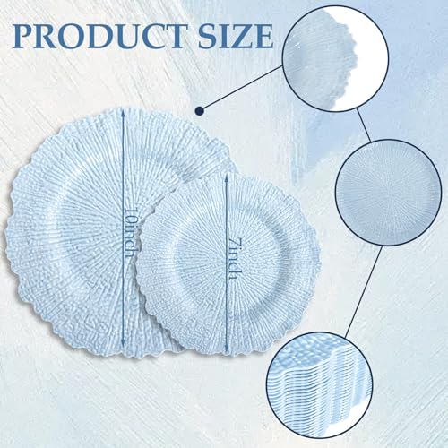 DaYammi 60Pcs Blue Plastic Plates - Light Blue Pates Disposable & Reusable - Heavy Duty Plastic Plates for Party Including 30 Dinner Plate,30 Dessert Plate for Weddings, Birthdays, Dinner Parties - color: Light Blue