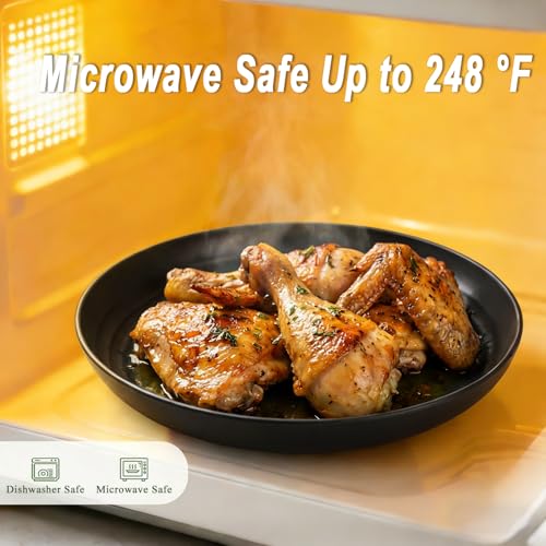Dinner Plates Set 11 Inch, Unbreakable Wheat Straw Plates 8 PCS, Alternatives to Plastic Plates Rusable, Microwave Safe Camping Plates for Breakfast, Lunch, Dinner - Black - color: Black, size: 11 Inch
