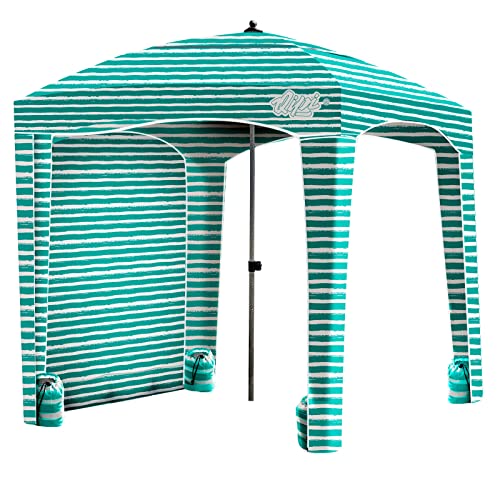 Qipi Beach Cabanas for Sand, Beach Canopy with Sandbags & Side Wall for Family, Easy Set Up Sun Shelter, UPF 50+ UV Protection with Roof Vent - color: 6' x 6' Jervis Bay