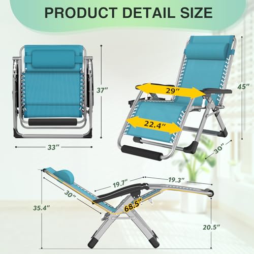 Suteck Oversized Zero Gravity Chair, 29In XL Outdoor Recliner Chair w/Removable Cushion&Headrest, Camping Lounge Chair w/Upgraded Lock&Footrest, Reclining Patio Chairs for Indoor Outdoor,500LBS - color: Indigo Blue, size: XL 29 Inch