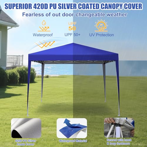 Yesker 10x10 Pop Up Canopy Tent UPF 50+ Waterproof Outdoor Canopy Portable Folding Easy Setup Gazebo Adjustable Height Instant Sun Shade Tent with Wheeled Bag for Events Parties Camping Patio, Blue - size: 10x10FT Blue