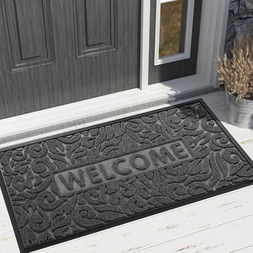 Yimobra Large Welcome Mat 47x32, Waterproof Non-Slip Outdoor Mats for Front Door Outside Entrance, Low-Profile Entryway Mat Indoor for Garage Patio, Grey - color: Grey, size: 47x32 Inch