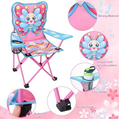 KABOER Kids Outdoor Folding Lawn and Camping Chair with Cup Holder and Carrying Bag, Children's Camping Chairs - color: Butterfly