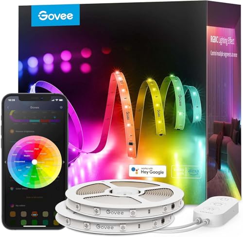 Govee 100ft RGBIC LED Strip Lights, Smart LED Lights Work with Alexa and Google Assistant, LED Lights for Bedroom WiFi App Control Segmented DIY Multiple Colors, Color Changing Light, (2 x 50ft) - size: 100ft
