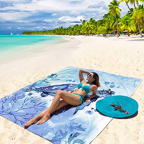HIHOHO Beach Blanket Waterproof Sandproof Beach Mat for 1-8 Adults Quick Drying Durable Outdoor Picnic Mat for Beach Festival Travel Camping Hiking (BL-Seaturtle, 79"×83"(4 Person)) - color: Bl-seaturtle, size: 6'11" x 6'7"