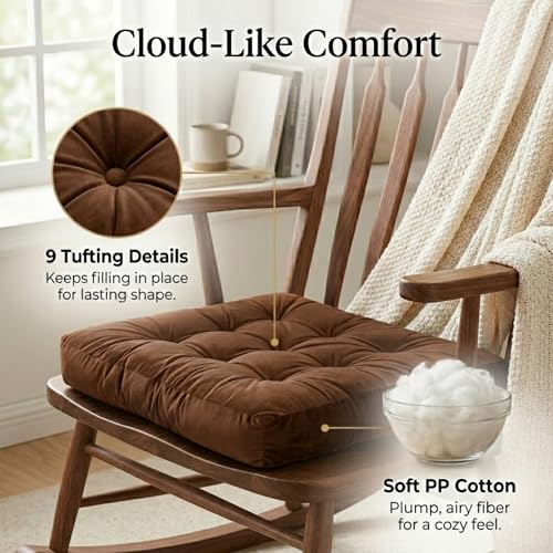 Meditation Cushion Set of 2, Floor Cushions for Adults, Velvet Floor Pillows for Sitting, Tufted Seat Cushions for Yoga, Living Room, Bedroom & Reading Nook, Machine Washable, 22 x 22 Inch, Brown - color: Brown, size: 2pack
