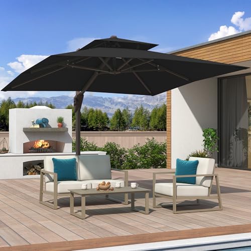 10x10 FT Cantilever Patio Umbrella Double Top Outdoor Square Large Heavy Duty Aluminum Offset Umbrellas with 7 Level Tilt 360-degree Rotation for Pool Garden Deck, Black - color: Black, size: 10' X 10' - Umbrella Only