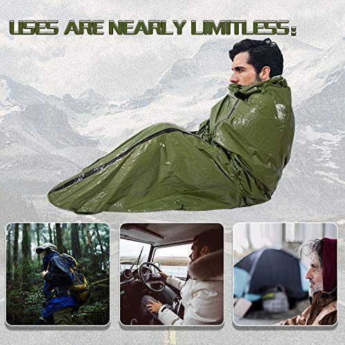 Emergency Sleeping Bag Survival Bivy Sack Use as Emergency Blanket Lightweight Survival Gear for Outdoor Hiking Camping Keep Warm After Earthquakes, Hurricanes and Other disasters - color: Green-1P