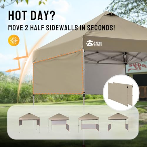 CROWN SHADES 10x10 Pop up Canopy Tent Instant Canopy with 150D Silver Coated Fabric Including 2 Half Sidewalls, 4 Ropes, 8 Stakes, 4 Weight Bags, STO 'N Go Bag, Beige - color: Beige