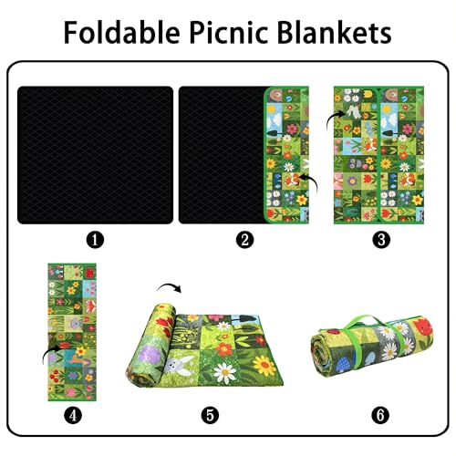 Supfitness Extra Large Picnic Blankets Waterproof Foldable (80 "x 80") Beach Blanket Waterproof Sandproof,3-Layer Thicking Mat Outdoor Packable Camping Blanket(Bohemian) - color: Dark Green, size: 80x80in