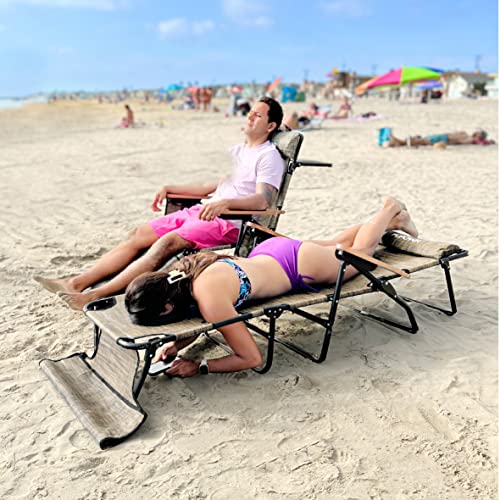 EASYGO PRODUCTS FLIP Face Down Tanning Chaise Lounge Chair with Face & Arm Holes - 4 Legs Support - Textilene Material - 6 Position - Arm Head Rest Pillow - Beach or Home Use - color: Flip Tan