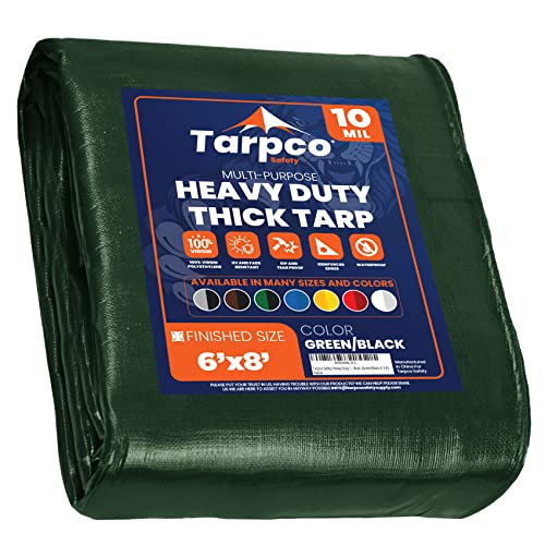 Heavy Duty 10 Mil Tarp Cover, Waterproof, UV Resistant, Rip and Tear Proof, Poly Tarpaulin with Reinforced Edges for Camping, Roof, Patio, Pool, Boat. (Green/Black 6′ X 8′) - color: Green/Black-10 Mil, size: 6′ X 8′