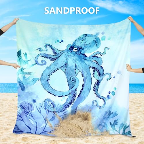 HIHOHO Beach Blanket Waterproof Sandproof Beach Mat for 1-8 Adults Quick Drying Durable Outdoor Picnic Mat for Beach Festival Travel Camping Hiking (BL-Octopus, 79"×83"(4 Person)) - color: Bl-octopus, size: 6'11" x 6'7"