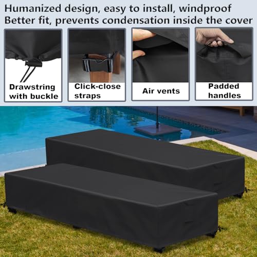 Waterproof Patio Lounge Chair Cover 1 Pack Outdoor Chaise Lounge Covers 600D Weather Resistant Material, UV Protection, Windproof Design Outside Furniture Covers 80" x 28" x 14" H,Black - color: Black, size: 1 Pack (80"L x 28"W x 14"H)