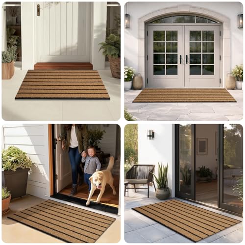 Outdoor Front Door Mat 32" x 48", Dirt Trapping Outside Entrance Rug, Non Slip Shoe Scraper, Heavy Duty Commercial Rug for Patio, Garage, Traffic Area, Office, Roll Packing - color: Coconut Husk Brown, size: 32" x 48"