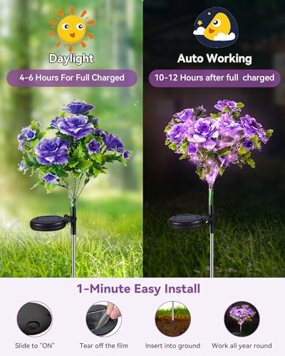Neporal Solar Garden Lights, 4PK Dusk to Dawn Purple Carnation Solar Flowers Outdoor Waterproof for Garden Decor - size: 4PK Purple