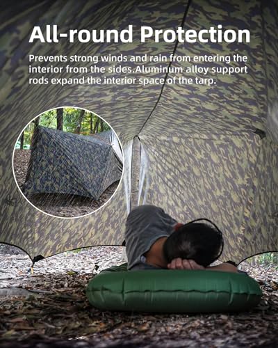 Ultralight Tarp, 14ft Hammock Rain Fly Lightweight Waterproof Camping Tent Tarp with Doors, Bushcraft Tarp Shelter for Backpacking Hiking Camping - color: Camouflage