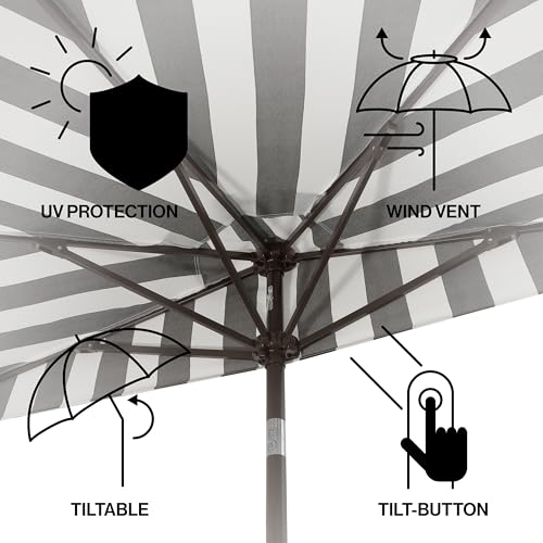 JONATHAN Y Half Umbrella UMB1201A Beverly 9 ft. Designer Classic Scalloped Fringe Market Patio with Crank, Push Button Tilt and UV Protection in Black/White - color: Black/White