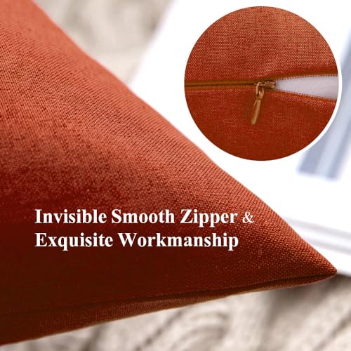 MIULEE Pack of 2 Decorative Outdoor Solid Waterproof Throw Pillow Covers Faux Linen Garden Farmhouse Cushion Cases for Summer Patio Tent Balcony Couch Sofa 16x16 Inch Burnt Orange - color: Burnt Orange, size: 16" x 16" (Pack of 2)