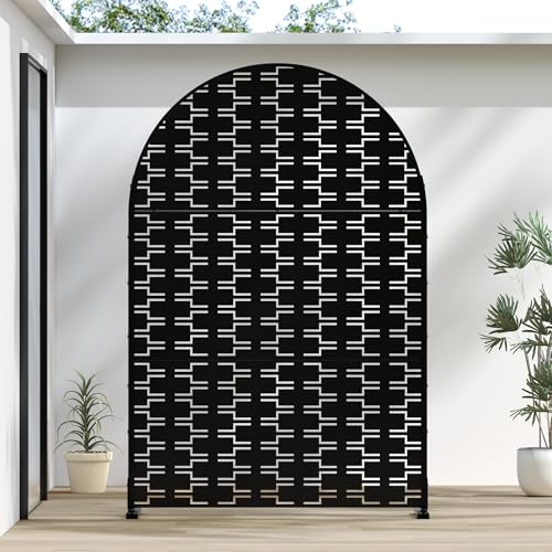 Casaphoria 72" H x 47" W Arched Metal Privacy Screen - Elegant Freestanding Outdoor Screen for Deck, Patio & Balcony - Versatile Decorative Privacy Panels for Home & Garden Use (Black-Brick) - color: Black-brick-arched