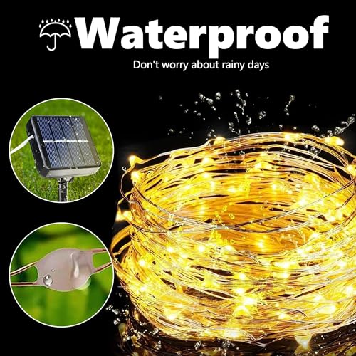 Joomer Solar Fairy Lights, 4-Pack Total 104FT 320LED Solar String Lights Outdoor Waterproof 8 Lighting Modes for Patio Fence Party Garden Yard Home Holiday Tree Outdoor Decoration (Warm White) - color: Warm White, size: 4*80LED