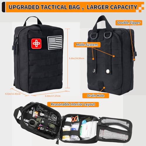 Survival Kit, Gifts for Men Women Teen Boys, 252 pcs Survival Gear and Equipment Mini First Aid Kit for Car Home, Emergency Kit with Molle System for Earthquake, Outdoor Adventure, Car Travel - style: 252pcs-black