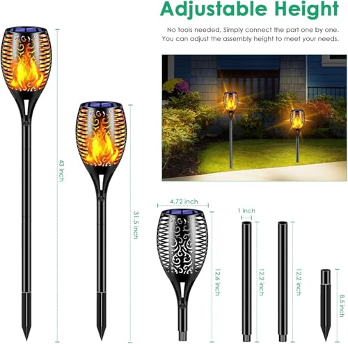 TomCare Solar Lights Outdoor 99 LED Higher & Larger Flickering Flame Solar Torch Lights 43" Waterproof Outdoor Lighting Solar Powered Pathway Lights for Garden Patio Yard, 6Pack - color: Black, size: Large - 6 Pack