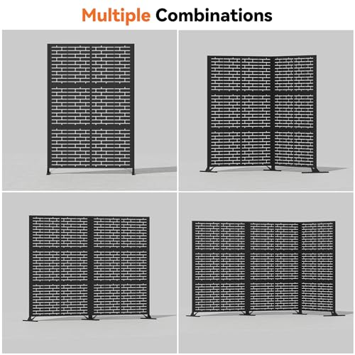 Modern Shade 4x6 FT Metal Privacy Screen with Artistic Modular Designs Decorative Patio Privacy Fence & Garden Divider, Freestanding Outdoor Metal Fence Panel, Weather-Resistant (Urban Block) - size: 1 Panel (Urban Block)