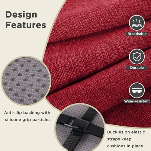 AddGrace Anti-Slip Bar Stool Cushions Square Bar Stool Seat Cushions with Ties Set of 4 Small Square Chair Pads with Machine Washable Cover 12"X12"X2" (Red) - color: Red