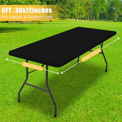 Rectangle Table Cloth, Waterproof Elastic Fitted Tablecloth for 6 Foot Folding Tables, Washable Polyester Tablecloths for Picnic, Camping, Outdoor (Black, 30"x72") - color: Black, size: 72" x 30" (Rectangular)