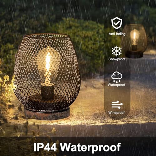 2 Pack Battery Operated Lamp Outdoor Table Lantern,Metal Cage Cordless Lamps with LED Bulb for Weddings Parties Patio Events Indoor Outdoor Patio Bedroom Living Room(Bronze)