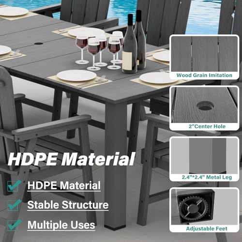 9-Piece Patio Dining Set, Outdoor Dining Set for 8, Large HDPE All-Weather Outdoor Furniture with 89.57” Umbrella Hole Table, 8 Armchairs, Gray - color: Grey, size: 8 Armchairs