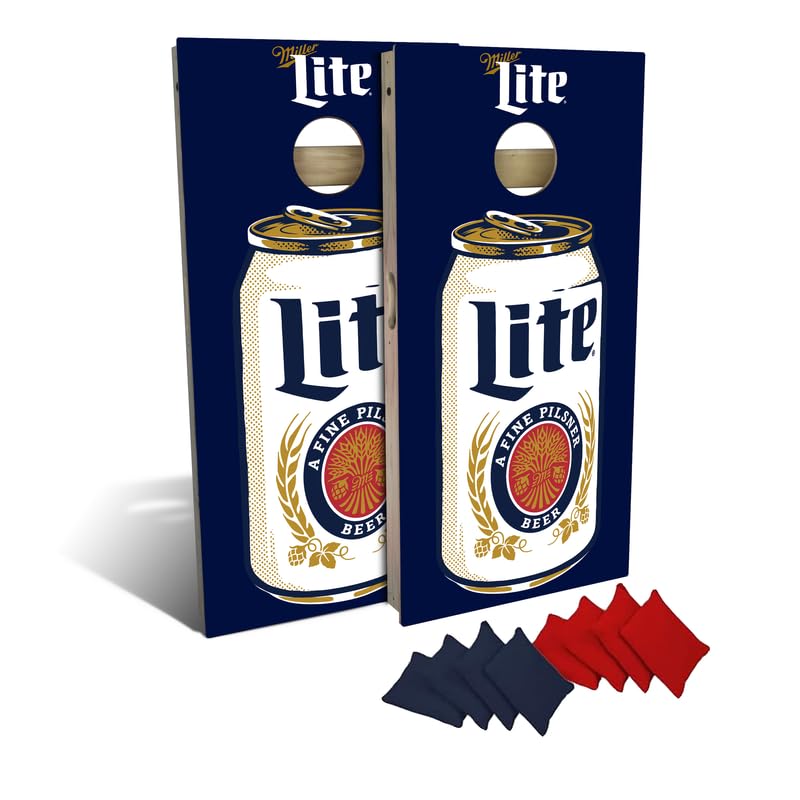 Slick Woody's Professional-Grade Cornhole Boards - 4'x2' Solid Wood Regulation Man Cave + Beer Branded Corn Hole Toss Game with 8 Resin Filled Bags - color: Miller Lite Can