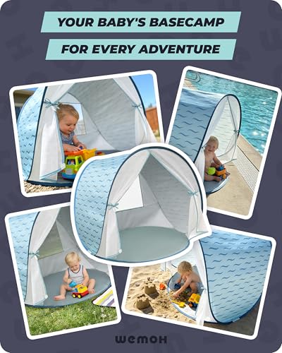 Baby Beach Tent, 2026 Upgrade Pop Up UPF 50+ UV Protection Sun Shelter Canopy with Mosquito Net Portable Outdoor Shade Summer Essentials for Babies & Toddlers- Blue - style: Blue Waves