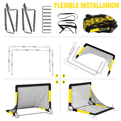 Kids Soccer Goal for Backyard Set - 2 Set of 7X5 / 6X4 ft Toddler Soccer Nets Training Equipment, Soccer Ball, Pop Up Portable Soccer Set for Kids and Youth Games and Training Goals Ages 3-16 Gift - color: 1.Black Yellow