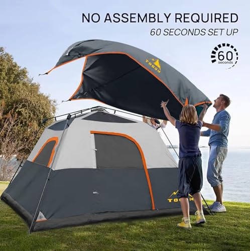 3/4 Person Camping Tent with 1 Door, 4 Windows, and Upgraded Ventilation– Instant Setup, Waterproof, 8'x 8'x 67''Oxford Fabric Floor Pop Up in 60 Seconds Includes Rainfly and Backpack - color: 4 Person Slate Gray