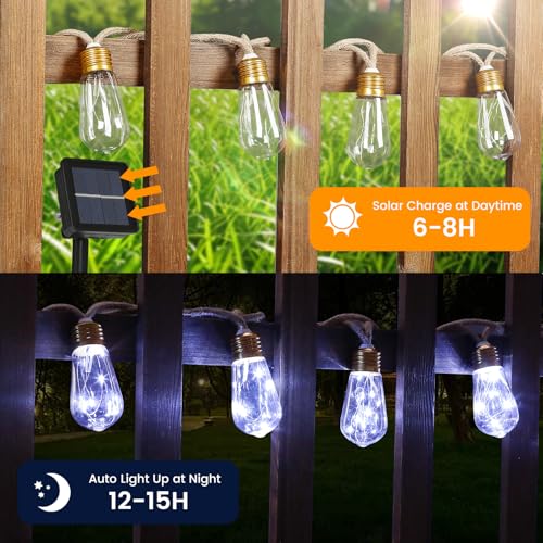Upgraded Solar String Lights Outdoor, 24FT Solar Patio Lights, String Lights for Outside, 20 Shatterproof LED Bulbs [Waterproof & 8 Modes] for Garden Yard Fence Balcony Camping Decor - White - color: Solar-White