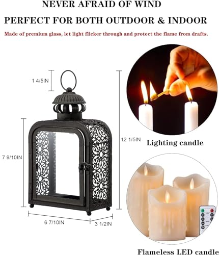 Candle Lantern Decorative Indoor & Outdoor, Vintage Metal Lanterns with Clear Glass, Tabletop&Hanging Candle Holders for Patio Front Porch Home Decor, Christmas Decorations (Bronze) - color: Bronze
