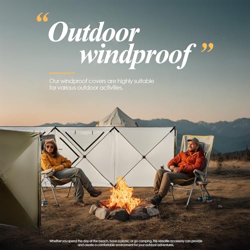 Nice C Camping Wind Sceen, 4 Panels Beach Garden Wind Blocker Breaker, 4 FT Privacy Fence Screen, Privacy Sunbathing, Clam Screen Porch, with Mesh Window, Poles, Ground Nails Included (Green)