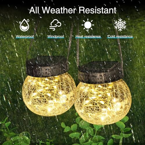 Kolpop Solar Lantern, 2 Pack Solar Lights Outdoor Waterproof with 30 LED, Hanging Globes Lights Cracked Glass for Garden Decor Patio Backyard Outdoor,Warm White - color: Warm White, size: 2 Pack