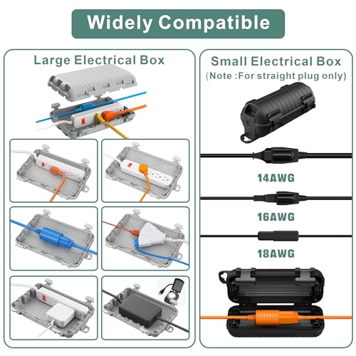 Outdoor Extension Cord Box, 3Pack Large Waterproof Electrical Box Plug Protector Cable Connection Safety Cover IP54 Water-Resistant for Power Strip, Holiday Light and Decorations, Grey+Black - color: Grey+2 Black