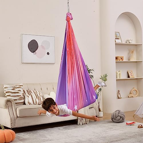 Sensory Swing, Indoor & Outdoor Sensory Swing for Kids & Adults, Double Layer Therapy Cuddle Swing for Kid with Autism, Holds up to 300lbs - color: Pink