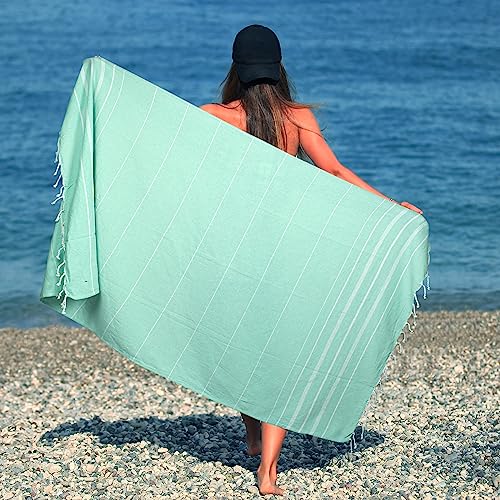 HILLFAIR Cotton Turkish Beach Towels, Quick Dry Lightweight Sand Free Peshtemal Towel for Bath Swim Yoga Spa Travel, Beach Accessories, Oversized Cotton Turkish Towels (39 x 72 inch- 4 Pack Mint) - color: Mint, size: 39 x 72 inch ( Beach towel - 4 PACK )