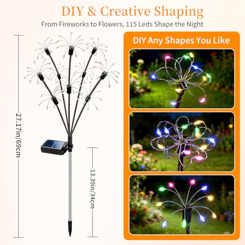 Solar Garden Lights Outdoor, 4 Pack 2-Layer Multicolor Solar Firework Lights, Waterproof Starburst Fairy Light Garden Decor for Yard Patio Pathway Lawn, Unique Gifts for Women Mom Grandma Mother's Day - color: Multicolor