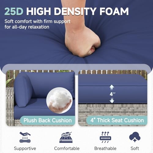 HOMREST Outdoor Replacement Cushions for Patio Furniture,Water-Repellent Sofa Cushion for 4-Seat Rattan Wicker Sectional Patio Conversation Sets,9-Piece Cushions Set for Outdoor Couch,Navy Blue - color: Navy Blue, size: 4 Seat