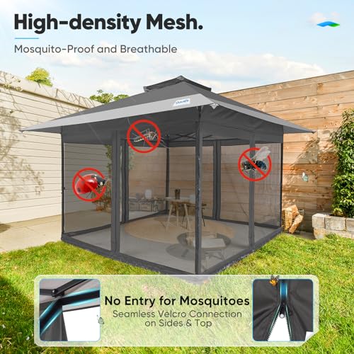 Quictent 13'x13' Pop up Gazebo Canopy Tent, One Person Set up Portable Instant Folding Shelter, Outdoor Canopy Tent with Extra Shade for Backyard, Patio, Party - color: Gray, size: 13x13